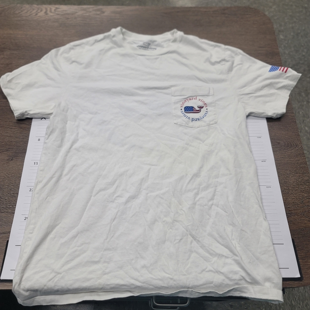 Vinyard Vines American Flag Whale pocket protector Tee White Mens Small
